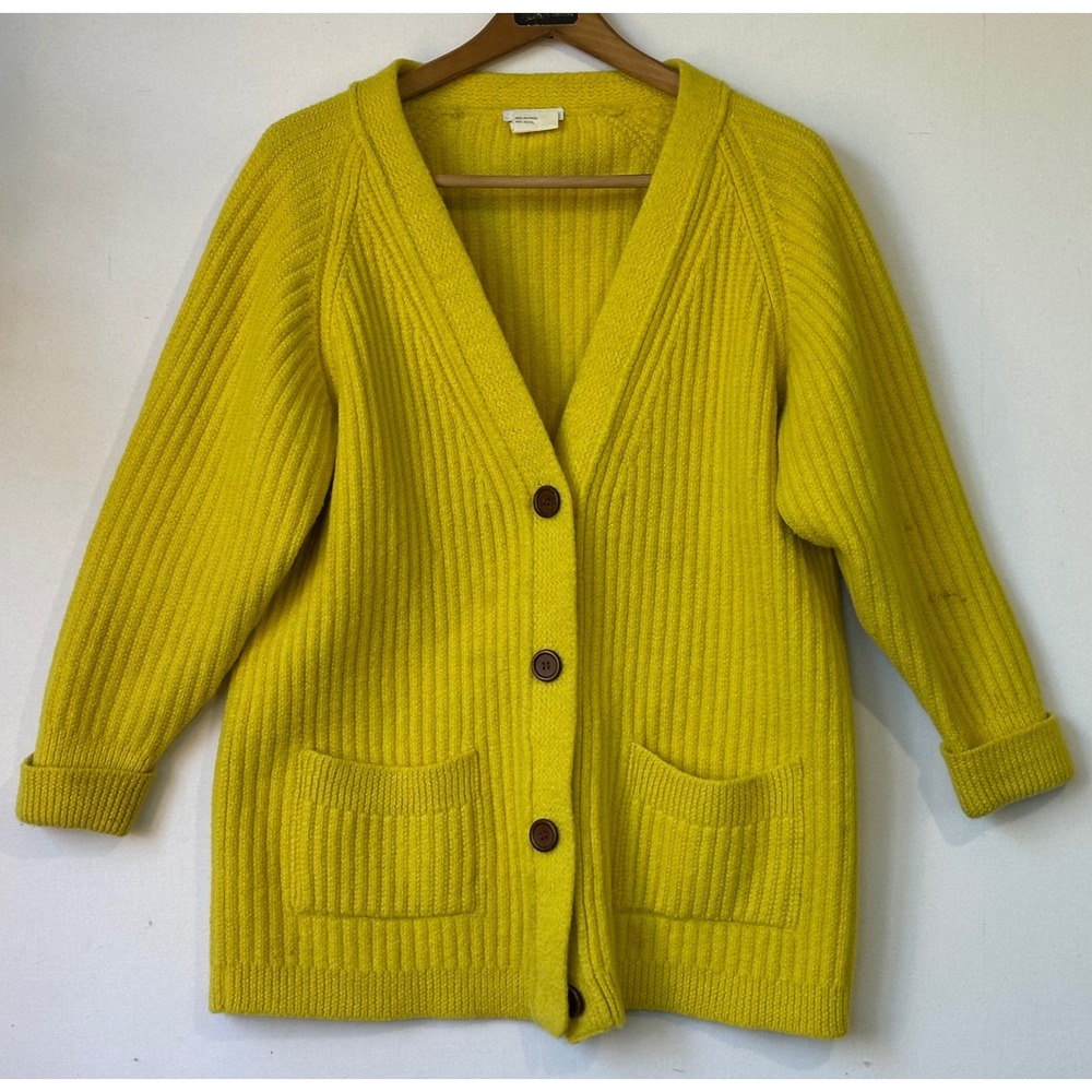Chloe Italian Colorful Cardigan Wool Ribbed Knit Womens Small Yellow
